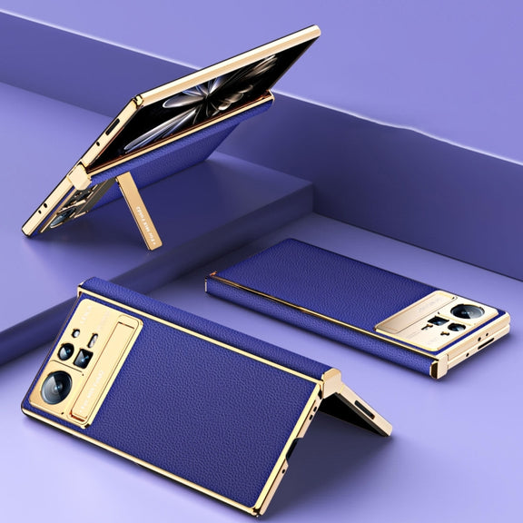 For Xiaomi Mix Fold 2 Electroplated Frame Plain Leather Phone Case(Sapphire Blue)