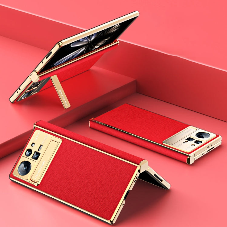 For Xiaomi Mix Fold 2 Electroplated Frame Plain Leather Phone Case(Red)
