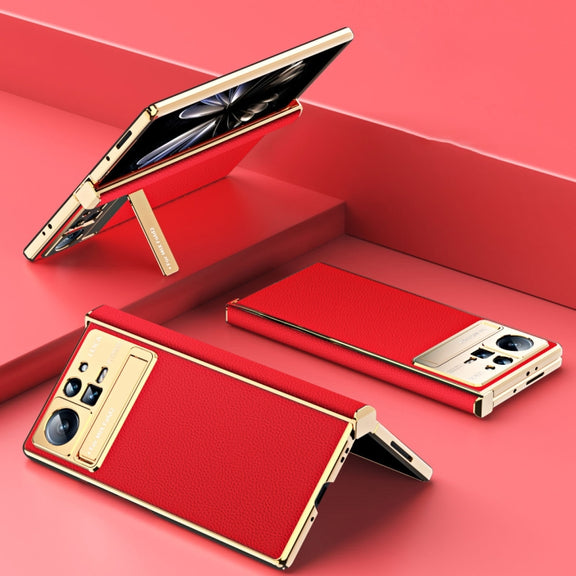 For Xiaomi Mix Fold 2 Electroplated Frame Plain Leather Phone Case(Red)