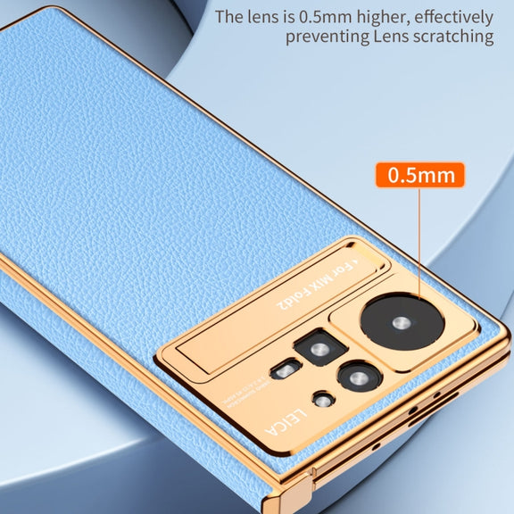 For Xiaomi Mix Fold 2 Electroplated Frame Plain Leather Phone Case(Champagne Gold)