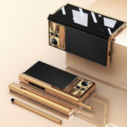 For Xiaomi Mix Fold 2 Plain Leather Double Hinged Folding Phone Case with Stylus(Gold+Black)