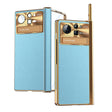 For Xiaomi Mix Fold 2 Plain Leather Double Hinged Folding Phone Case with Stylus(Gold+Blue) - Xiaomi Cases by PMC TechLife | Online Shopping South Africa | PMC TechLife