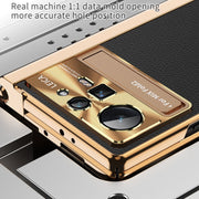 For Xiaomi Mix Fold 2 Plain Leather Double Hinged Folding Phone Case with Stylus(Gold+Black)
