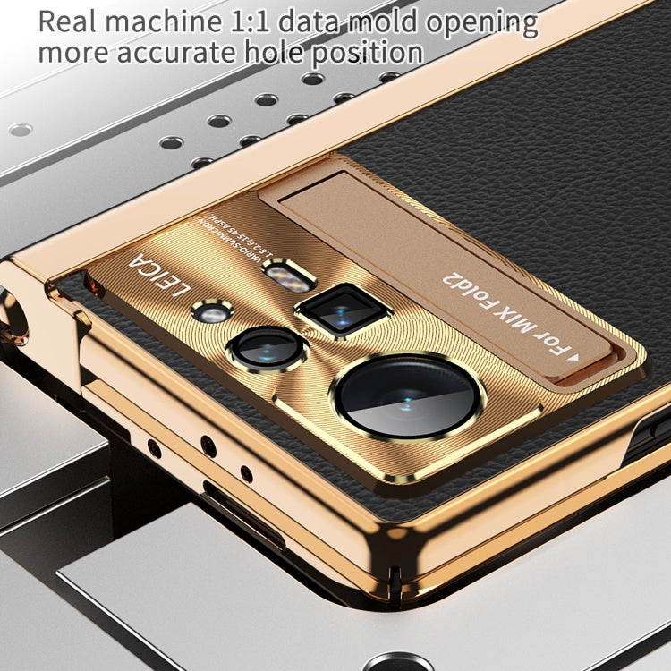 For Xiaomi Mix Fold 2 Plain Leather Double Hinged Folding Phone Case with Stylus(Gold+Black)