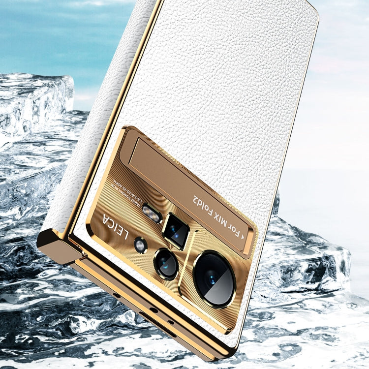 For Xiaomi Mix Fold 2 Plain Leather Double Hinged Folding Phone Case with Stylus(Gold+Black)