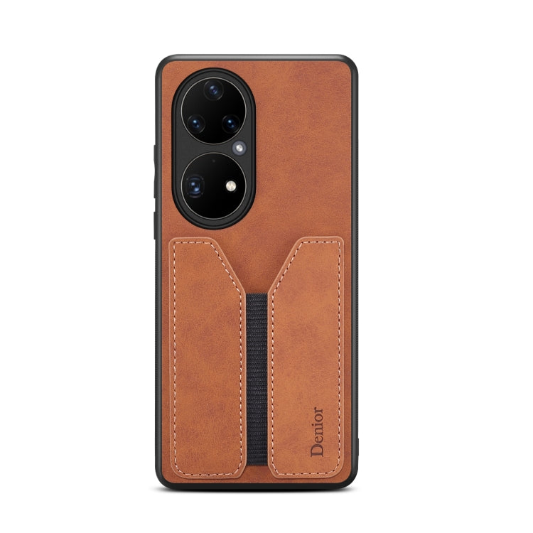 For Huawei P50 Pro Denior DV Elastic Card PU Back Cover Phone Case(Brown)