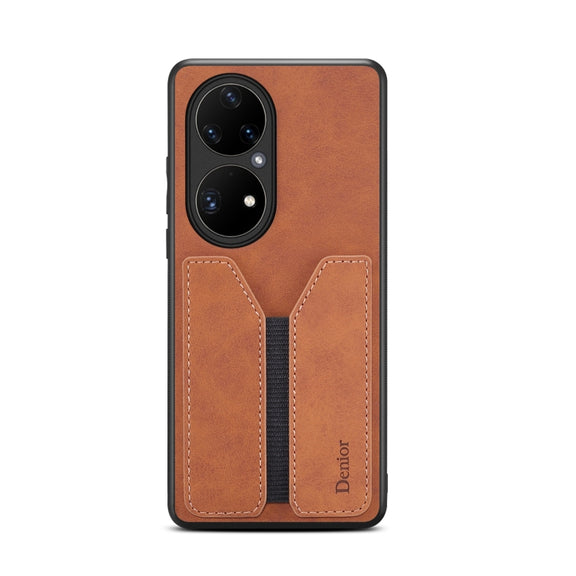 For Huawei P50 Pro Denior DV Elastic Card PU Back Cover Phone Case(Brown)
