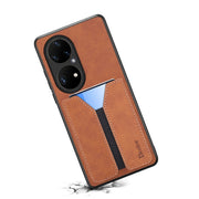 For Huawei P50 Pro Denior DV Elastic Card PU Back Cover Phone Case(Brown)