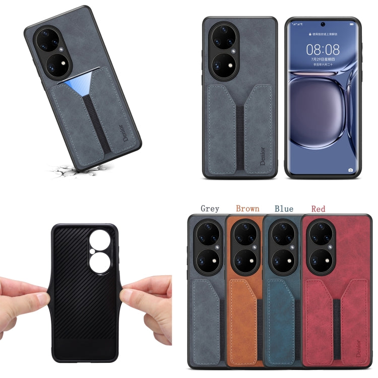 For Huawei P50 Pro Denior DV Elastic Card PU Back Cover Phone Case(Brown)