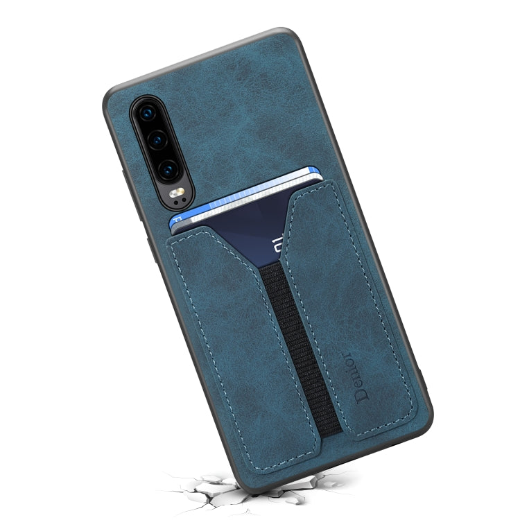 For Huawei P30 Denior DV Elastic Card PU Back Cover Phone Case(Blue)