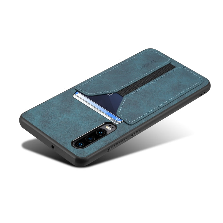 For Huawei P30 Denior DV Elastic Card PU Back Cover Phone Case(Blue)