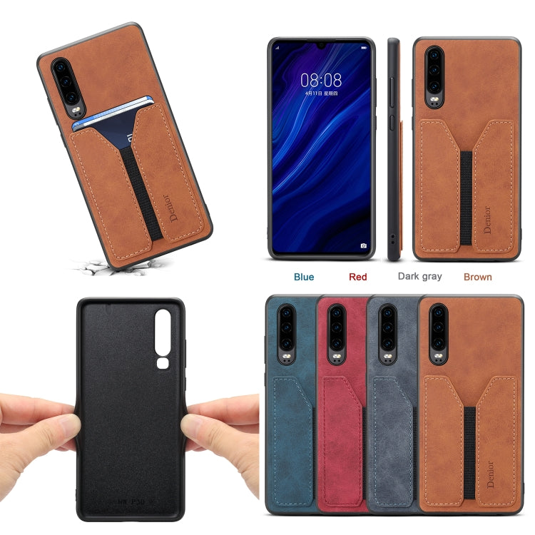 For Huawei P30 Denior DV Elastic Card PU Back Cover Phone Case(Blue)