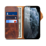 For iPhone 14 Denior Oil Wax Cowhide Magnetic Button Genuine Leather Case(Brown)