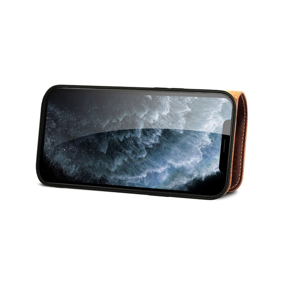 For iPhone 14 Denior Oil Wax Cowhide Magnetic Button Genuine Leather Case(Brown)