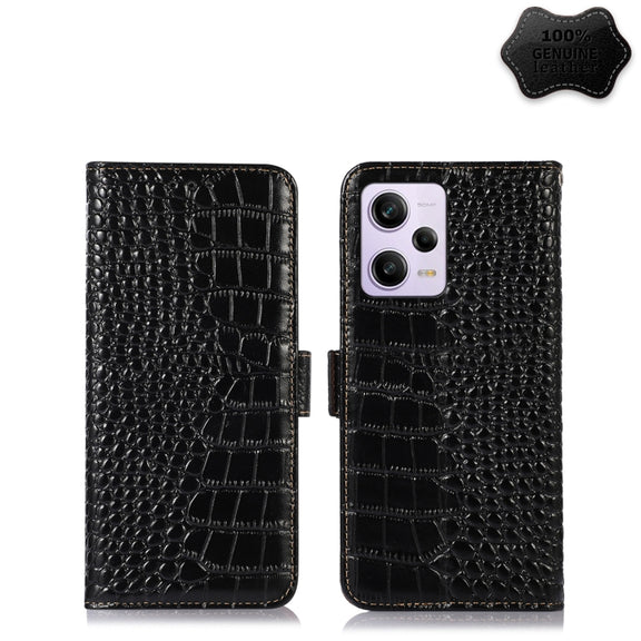 For Xiaomi Redmi Note 12 Pro 5G China Crocodile Top Layer Cowhide Leather Phone Case(Black)