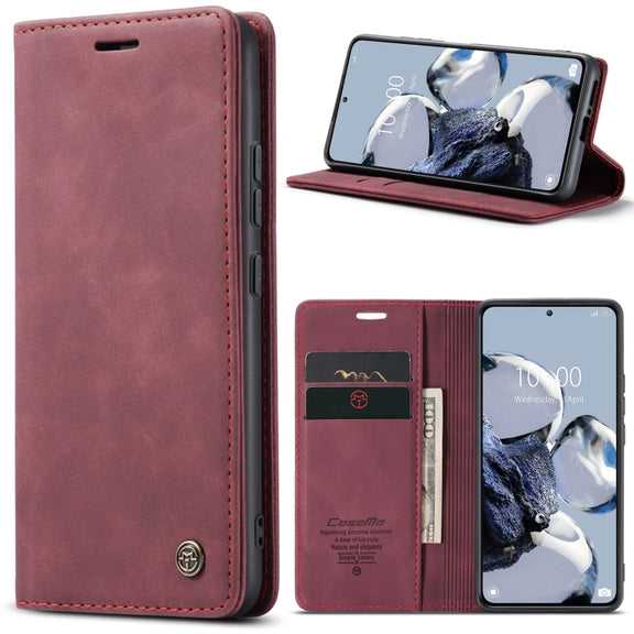 For Xiaomi 12T / 12T Pro CaseMe 013 Multifunctional Horizontal Flip Leather Phone Case(Wine Red)
