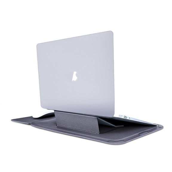 For MacBook 12 / 14 inch PU Leather 4 in 1 Laptop Bag with Functional Bracket(Space Gray)