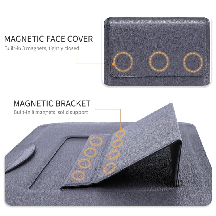 For MacBook 12 / 14 inch PU Leather 4 in 1 Laptop Bag with Functional Bracket(Space Gray)