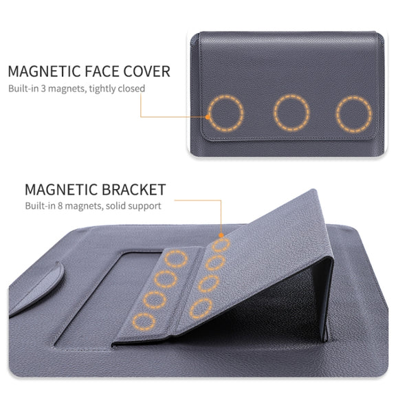 For MacBook 12 / 14 inch PU Leather 4 in 1 Laptop Bag with Functional Bracket(Space Gray)