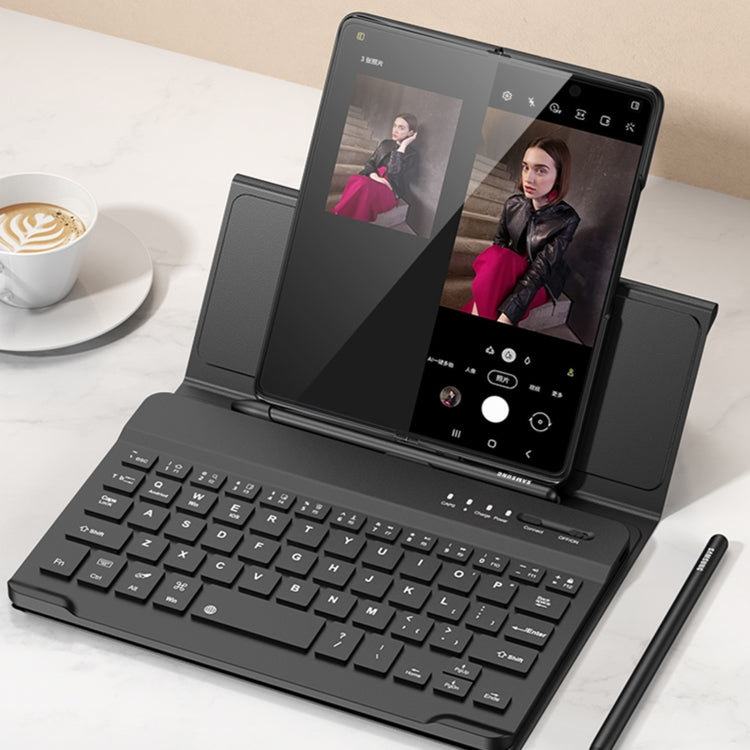 For Samsung Galaxy Z Fold4 GKK Magnetic Folding Bluetooth Keyboard Leather Case with Pen + Phone Case (Dark Green)