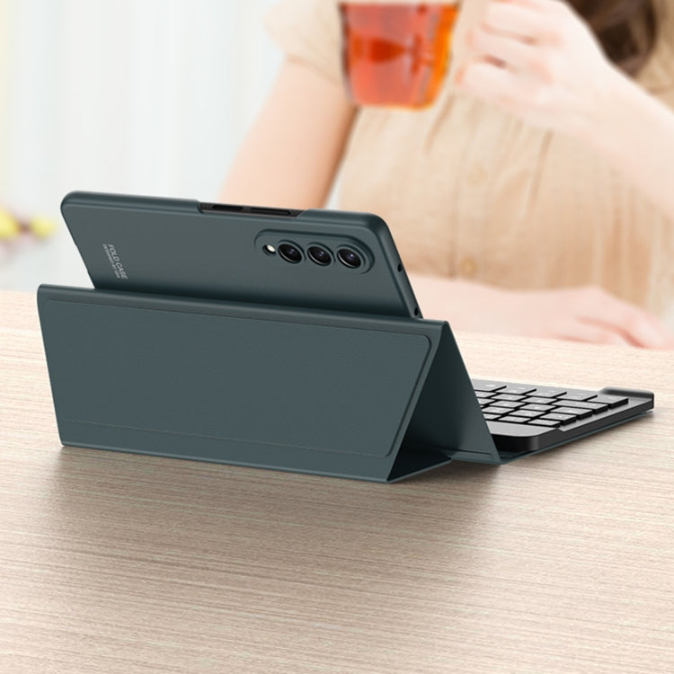 For Samsung Galaxy Z Fold4 GKK Magnetic Folding Bluetooth Keyboard Leather Case with Pen + Phone Case (Dark Green)