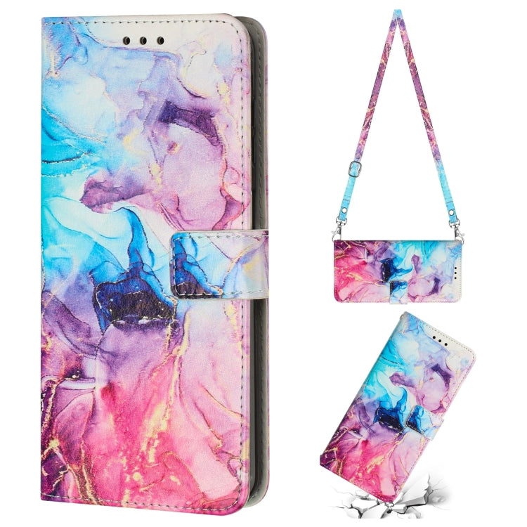 For Samsung Galaxy A14 5G Crossbody Painted Marble Pattern Leather Phone Case(Pink Purple)