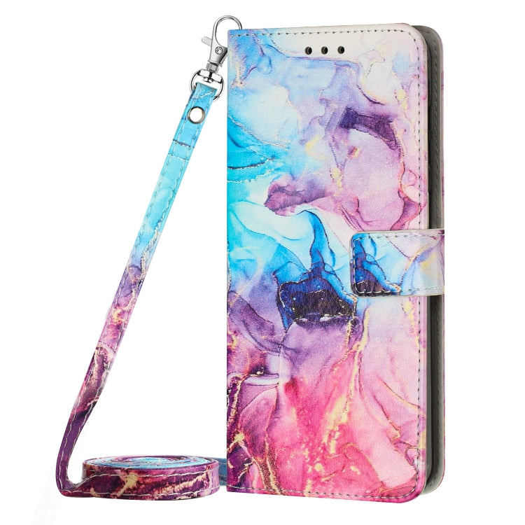 For Samsung Galaxy A14 5G Crossbody Painted Marble Pattern Leather Phone Case(Pink Purple)