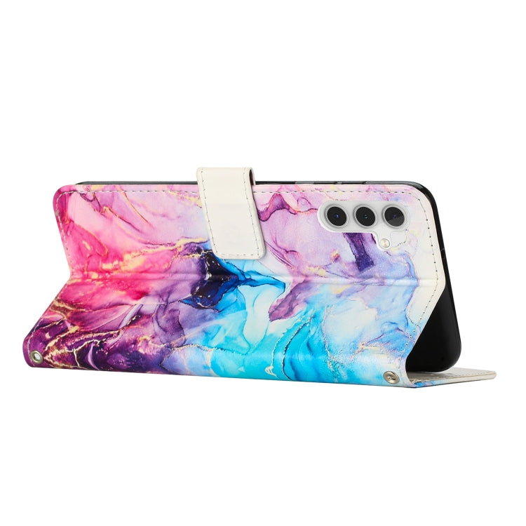 For Samsung Galaxy A14 5G Crossbody Painted Marble Pattern Leather Phone Case(Pink Purple)