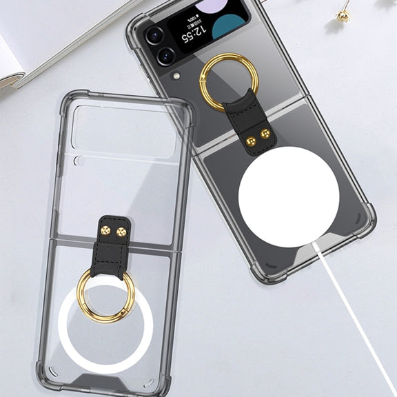For Samsung Galaxy Z Flip4 GKK MagSafe Airbag Shockproof Phone Case with Ring Holder(Transparent)