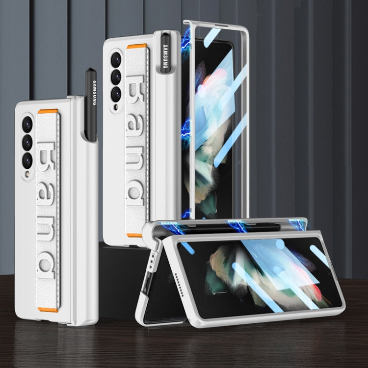 For Samsung Galaxy Z Fold3 5G GKK Magnetic Fold Hinge Shockproof Phone Case with Wrist Strap(Silver)