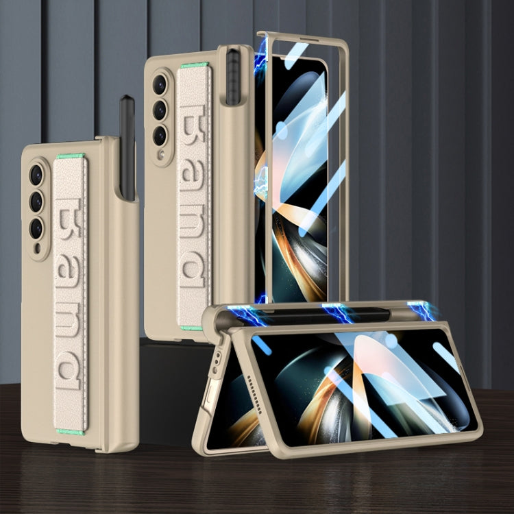 For Samsung Galaxy Z Fold4 GKK Magnetic Fold Hinge Shockproof Phone Case with Wrist Strap(Gold)