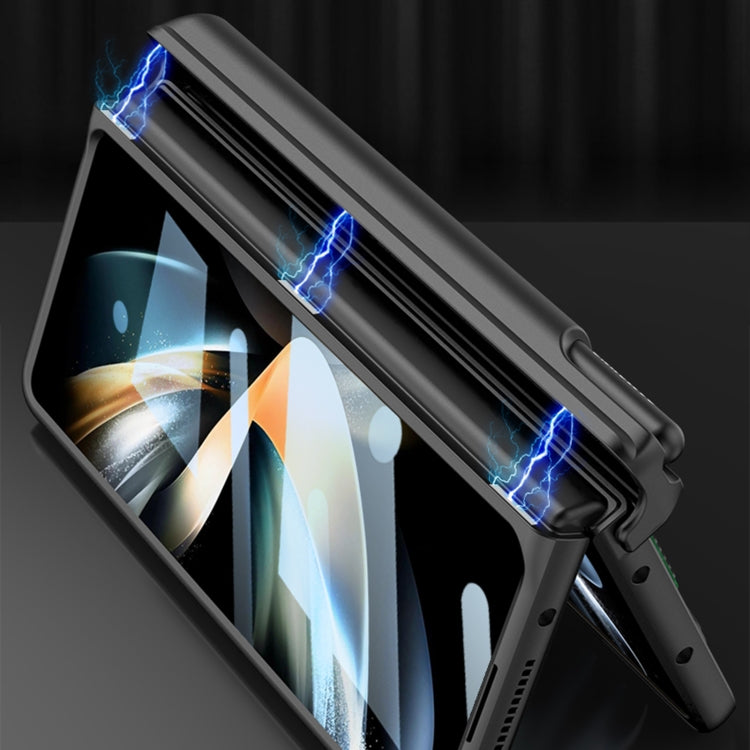 For Samsung Galaxy Z Fold4 GKK Magnetic Fold Hinge Shockproof Phone Case with Wrist Strap(Navy Blue)