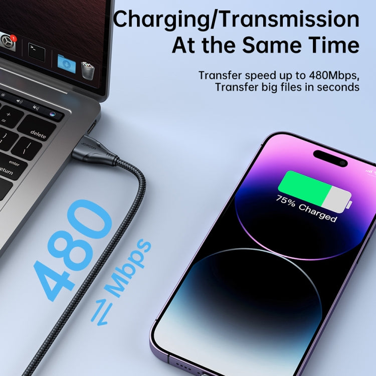 JOYROOM 2.4A USB to 8 Pin Surpass Series Fast Charging Data Cable, Length:0.25m(Black)