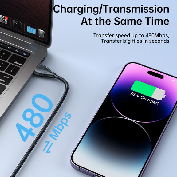 JOYROOM 2.4A USB to 8 Pin Surpass Series Fast Charging Data Cable, Length:0.25m(Black)