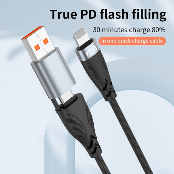 ADC-008 2 in 1 PD 30W USB/Type-C to 8 Pin Fast Charge Data Cable, Length: 1m