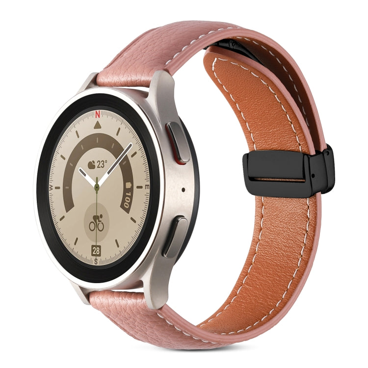 20mm Folding Buckle Genuine Leather Watch Band(Dark Pink)
