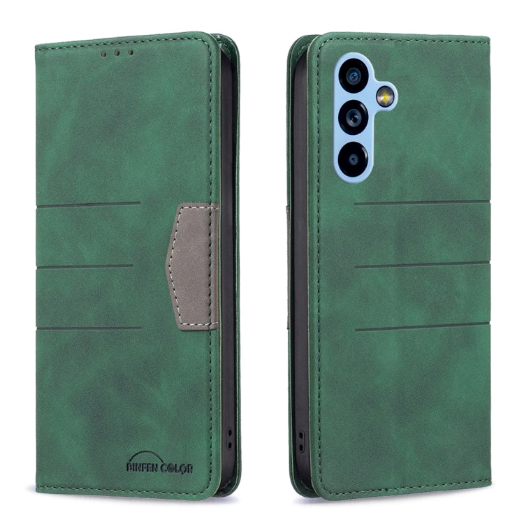 For Samsung Galaxy A54 5G BF10 Color Block Magnetic Flip Leather Phone Case(Green)