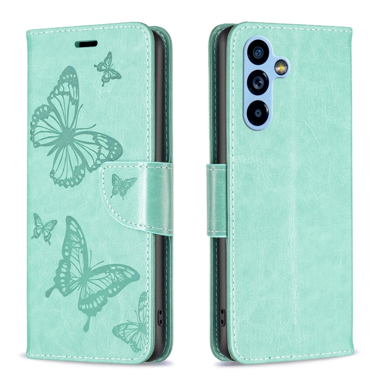 For Samsung Galaxy A54 5G Embossing Two Butterflies Pattern Leather Case(Green)