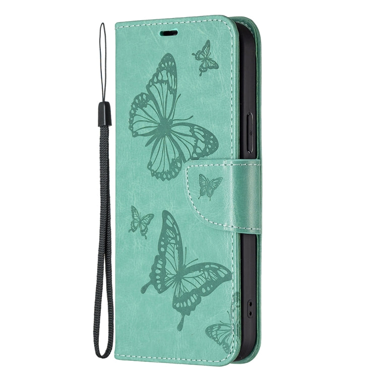 For Samsung Galaxy A54 5G Embossing Two Butterflies Pattern Leather Case(Green)