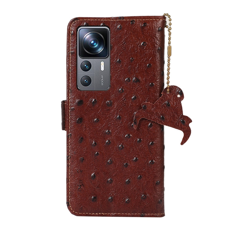 For Xiaomi 12T / 12T Pro / Redmi K50 Ultra Ostrich Pattern Genuine Leather RFID Phone Case(Coffee)