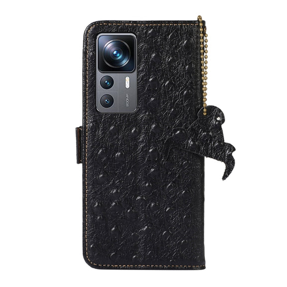 For Xiaomi 12T / 12T Pro / Redmi K50 Ultra Ostrich Pattern Genuine Leather RFID Phone Case(Black)