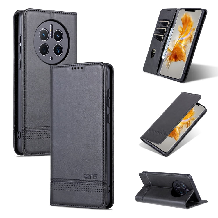 For Huawei Mate 50 Pro AZNS Magnetic Calf Texture Flip Leather Phone Case(Black)