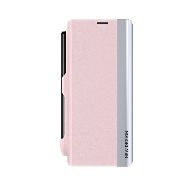 For Samsung Galaxy Z Fold4 Shockproof Full Coverage Leather Phone Case with Pen Slot(Pink)
