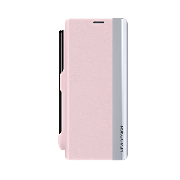 For Samsung Galaxy Z Fold4 Shockproof Full Coverage Leather Phone Case with Pen Slot(Pink)