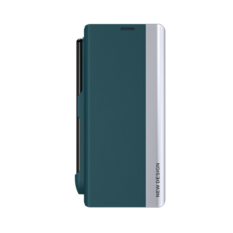 For Samsung Galaxy Z Fold4 Shockproof Full Coverage Leather Phone Case with Pen Slot(Green)