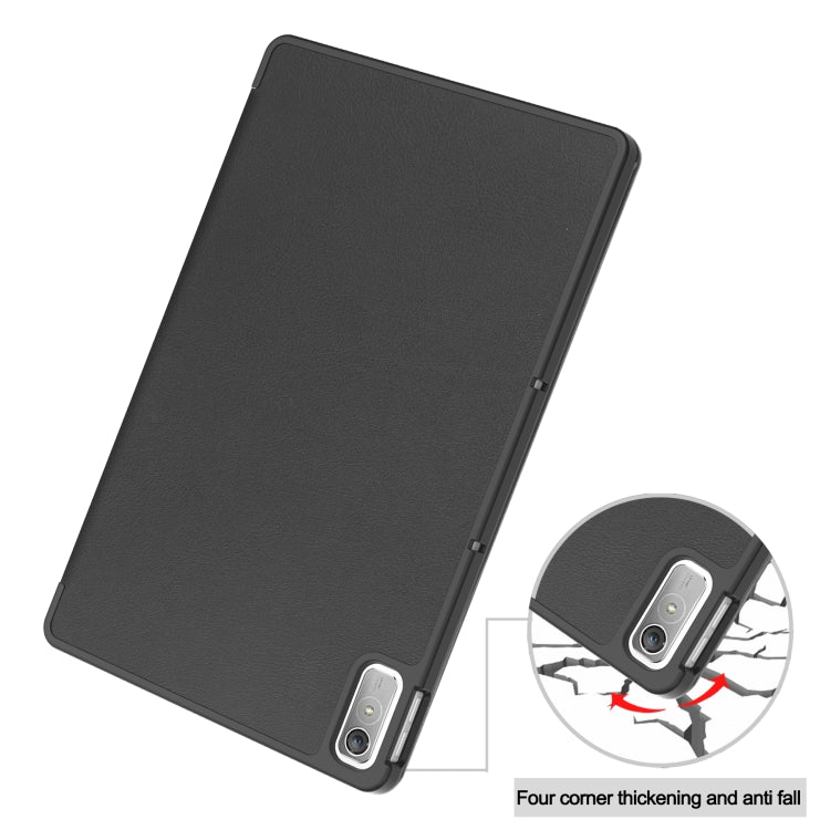 For Lenovo Tab P11 Gen 2 Custer Pure Color 3-Fold Holder Leather Smart Tablet Case(Black)