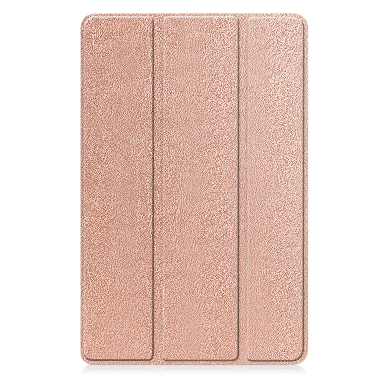 For Lenovo Tab P11 Gen 2 Custer Pure Color 3-Fold Holder Leather Smart Tablet Case(Rose Gold)