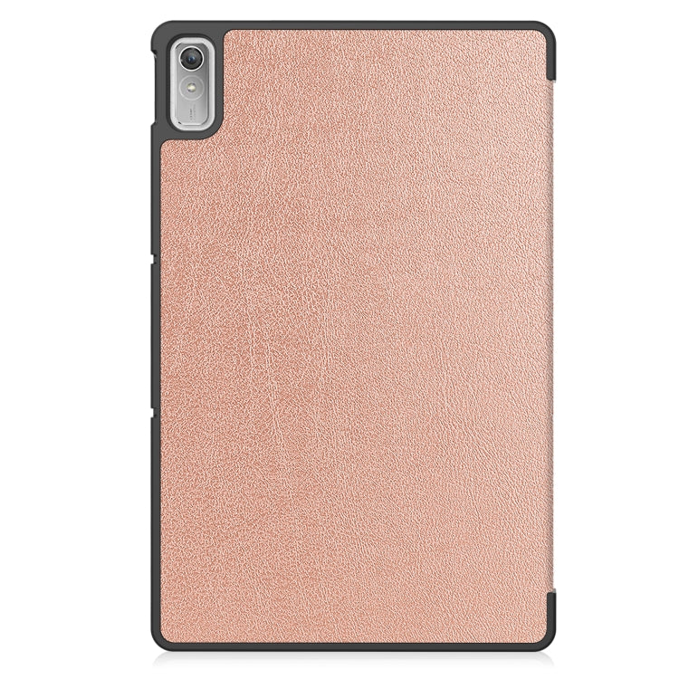 For Lenovo Tab P11 Gen 2 Custer Pure Color 3-Fold Holder Leather Smart Tablet Case(Rose Gold)