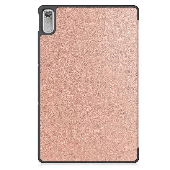 For Lenovo Tab P11 Gen 2 Custer Pure Color 3-Fold Holder Leather Smart Tablet Case(Rose Gold)