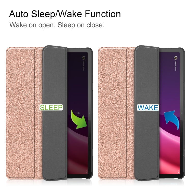 For Lenovo Tab P11 Gen 2 Custer Pure Color 3-Fold Holder Leather Smart Tablet Case(Rose Gold)